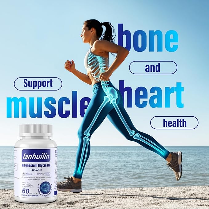 6-in-1 Magnesium Complex, 420mg Pure Magnesium Glycinate, Magnesium Supplement with GABA, 5-HTP, L-Theanine, L-Tyrosine, Vegetarian & High Absorption, 60 Capsules