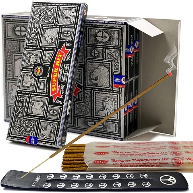 TRUMIRI Incense Stick Holder Bundle with Satya Super Hit 100g Incense Sticks - Pack of 6 (Approx 600 Sticks)