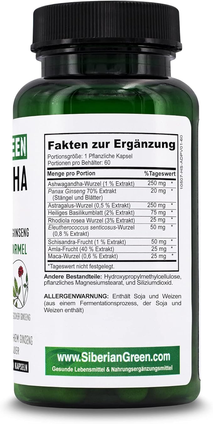 Organic Ashwagandha Root with Astragalus & Siberian Eleuthero Ginseng Complex 60 Capsules Powerful Herbal Support