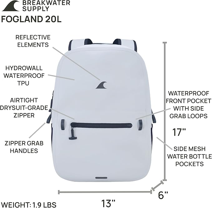 Breakwater Supply™ 100% Waterproof Submersible Backpack, Laptop Bag, Airtight Zippers | Travel Outdoors | Fogland 25L 20L 15L