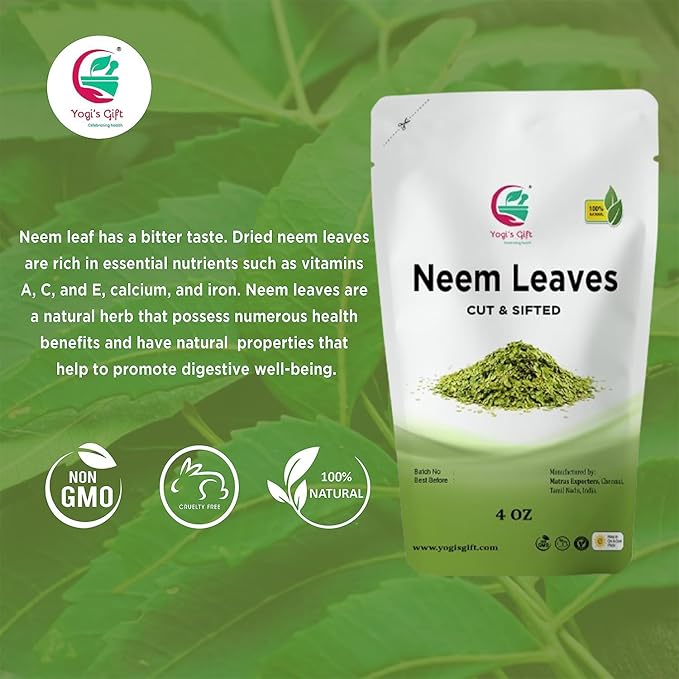 Neem Leaf 4 oz | 100% Natural Detox Neem Tea | Neem Leaves Cut and Sifted | Azadirachta Indica Leaf | Margosa Leaves | Non-GMO, Ethically Sourced | Nim Leaves | by Yogi's Gift®