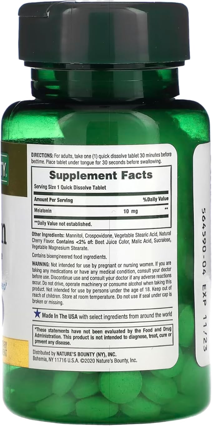 Nature's Bounty Melatonin 10 mg Quick Dissolve Tablets 45 ea (Pack of 4)