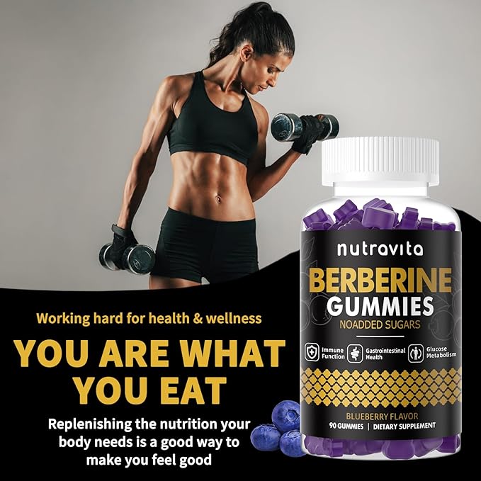 Berberine Gummies with Ceylon Cinnamon 1500mg High Potency Berberine HCL Supplement for Immune and Metabolism Support, Sugar Free Organic Berberine Gummies Blueberry Flavor-2PACK