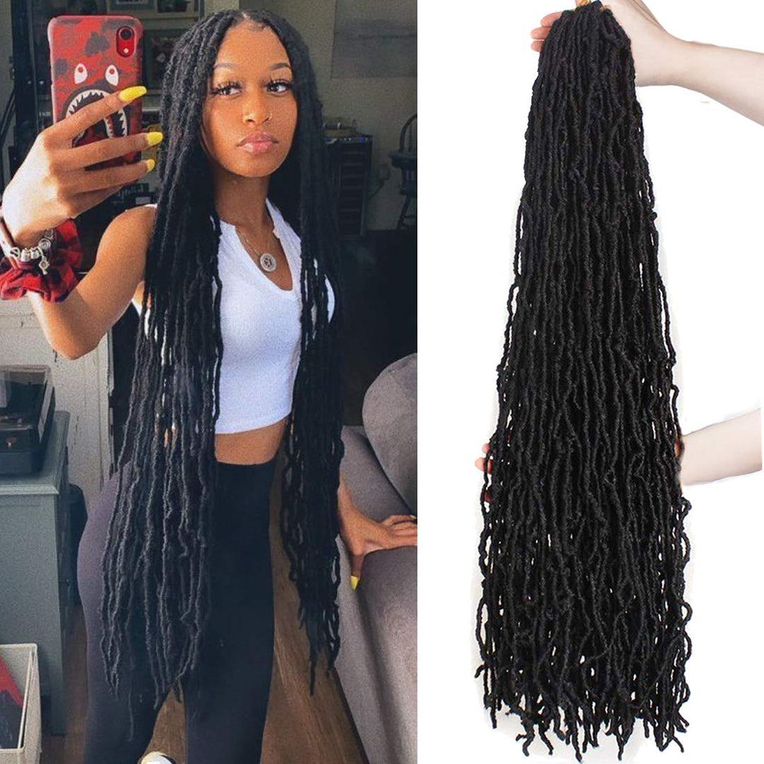 30Inch Soft New Faux Locs Colorful Long Goddess Locs Crochet Hair Natural Pre Looped Natural Crochet Braid Curly Wave Braiding H