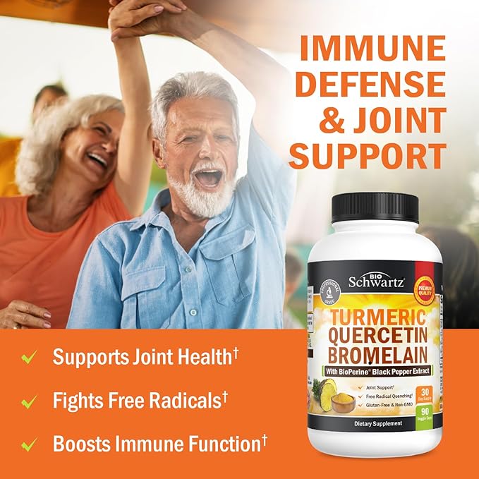 Turmeric Quercetin with Bromelain Supplement - Natural Extra Strength Immune and Joint Support with BioPerine Black Pepper for Max Absorption - Organic Tumeric Bromelain Supplement Vegan Safe, Non-GMO