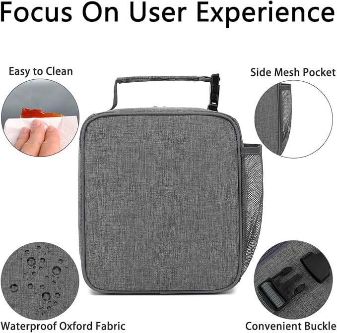 Lunch Box for Kids Boys Girls Men Women, Insulated Small Soft Cooler Lunch Bag Kit for School Work Picnic Travel - Reusable Portable lunchbox, Grey