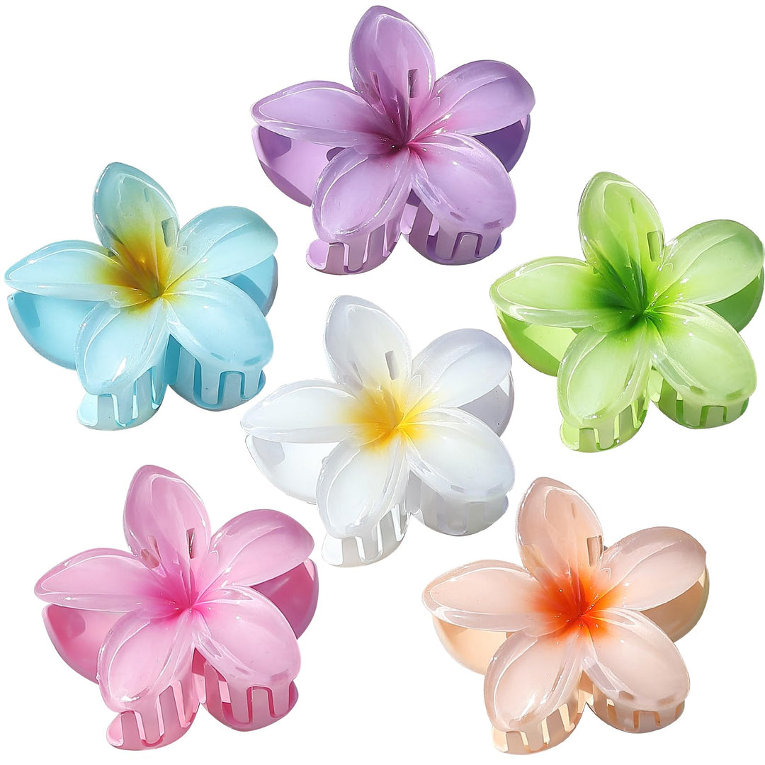 Sisiaipu Hawaiian Plumeria Hair Accessories - 6 Pack Large Claw Clips for Thick and Thin Hair, Beach Tropical Hair Clips for Women and Girls -Hawaiian