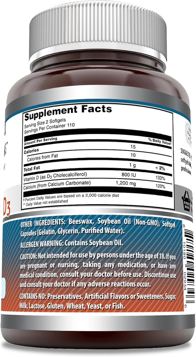 Amazing Formulas Calcium with Vitamin D3 220 Softgels Supplement | Non-GMO | Gluten Free
