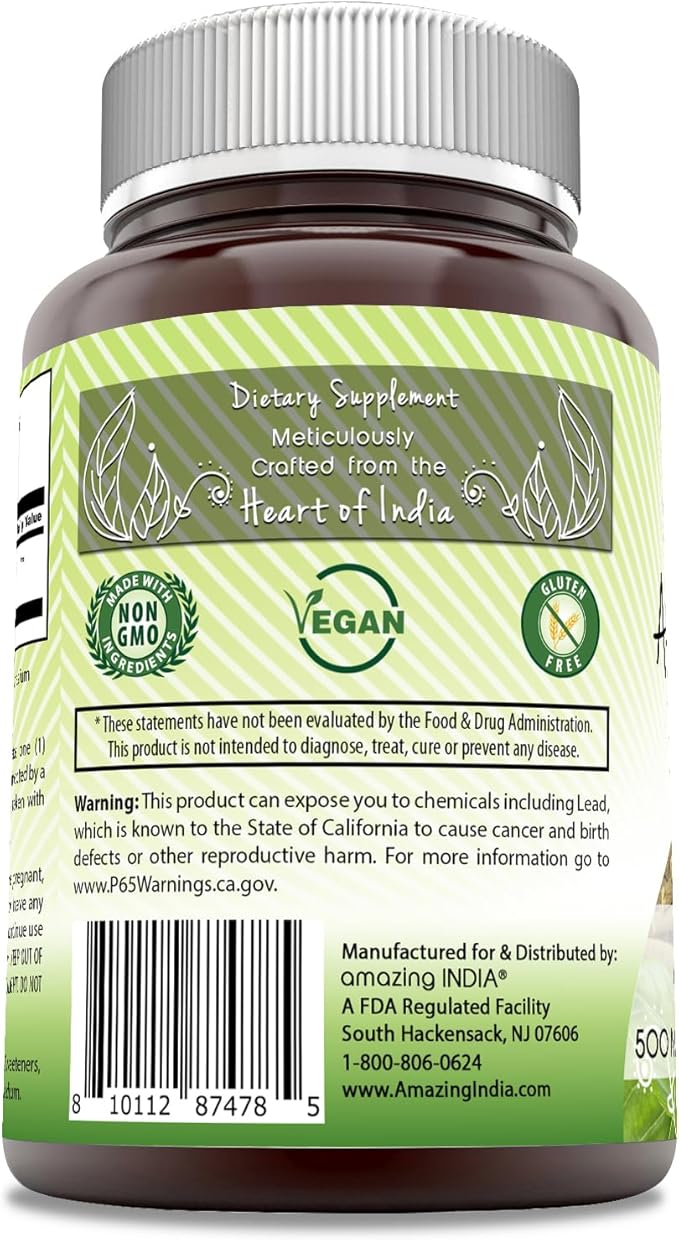 Amazing India Ashwagandha Extract 500 Mg Veggie Capsules Supplement | Non-GMO | Gluten Free (360 Count)