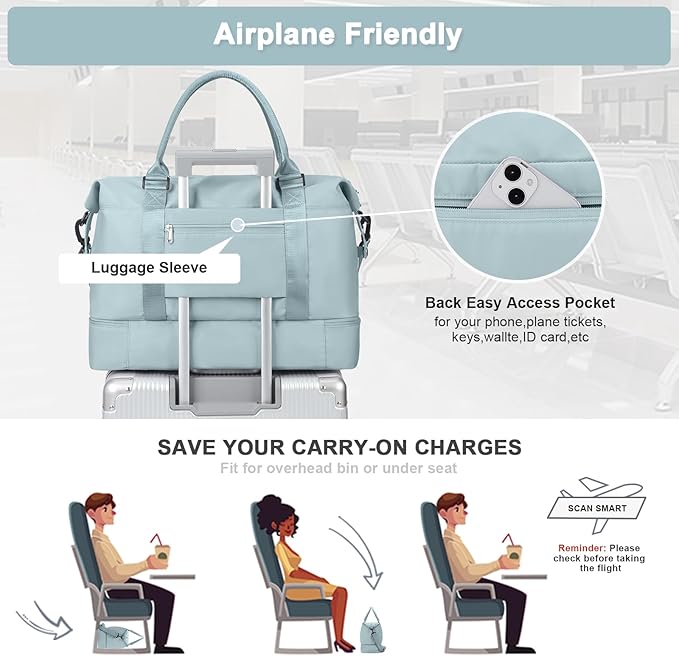 Travel Duffel Bag,Sports Tote Gym Bag,Shoulder Weekender Overnight Bag for Women