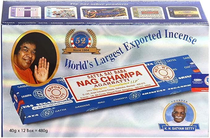 Nag Champa Incense Sticks 40g x 12 and Incense Stick Holder Bundle Insence Insense Satya Incense