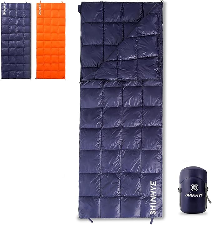 ShinHye Ultralight Sleeping Bag for Adults - 500g Premium Duck Down Waterproof & Compressible, 3 Season Backpacking Camping 40-59℉, Compact Lightweight Sleeping Bag with Compression Sack