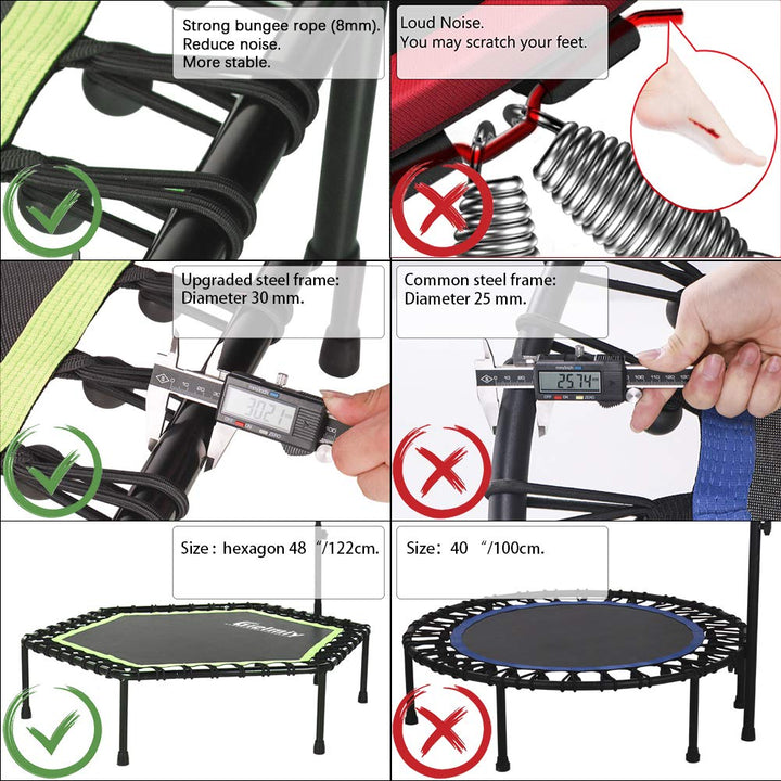 Gielmiy 48‘’Mini Trampoline for Adults，Silent rebounder Trampoline with 3 Adjustable Handle，Indoor/Garden/Workout Cardio,Safely Cushioned Bounce（Max Load 330lbs）