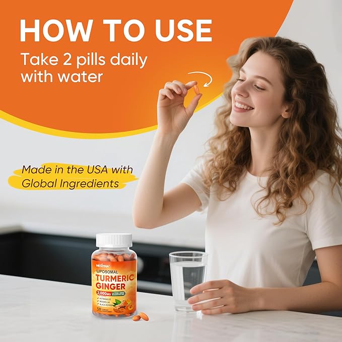 Liposomal Turmeric and Ginger Supplement 2000mg with Lutein 20mg Zeaxanthin for Women Men, Organic Turmeric Curcumin Complex Supplement for Eye, Digestive & Immune Support, Non-GMO, 120 Softgel Pills