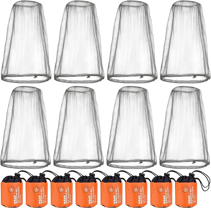 Wholelovein 8 Pack Mosquito Covers Wearable Head Net Face Mesh Protecting Net Mosquito Fly Insects Bugs