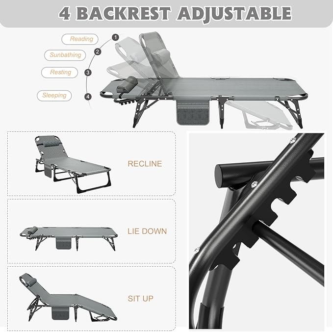 ABORON Folding Camping Cot W/Mat for Adults, Adjustable Heavy Duty Outdoor Bed,1200 D Layer Oxford Travel Camp Cots
