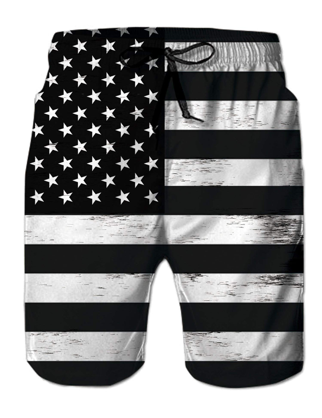 uideazone Men's 3D Black White American Flag Print Beach Short Quick Dry Surfing Boardshorts with Pocket