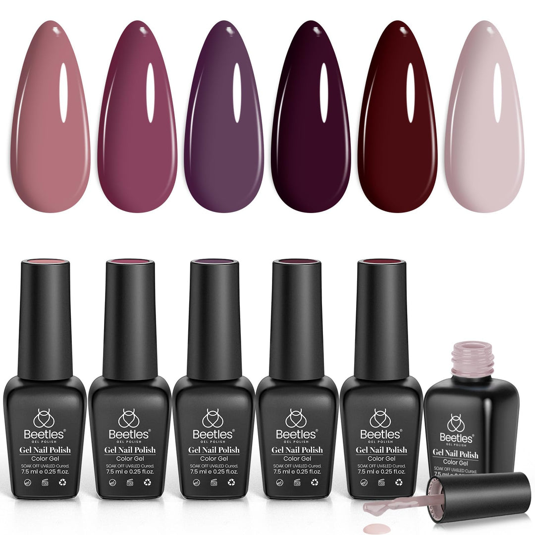 Beetles Red Gel Nail Polish Set - Peach Pink Skin Tone Gel Polish Kit Burgundy Red Nail Gel Polish Soak Off Nail Uv Lamp Gel Nai