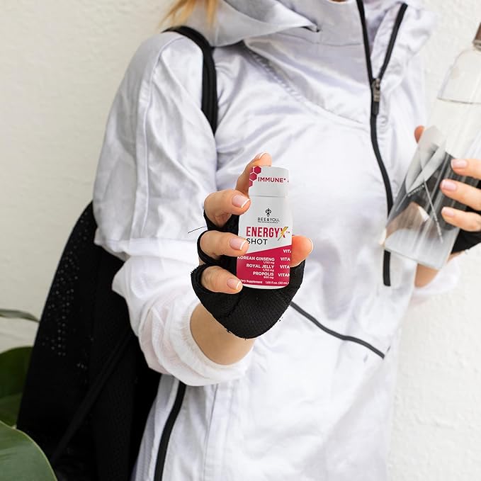 Bee and You Energy X Shot, 12 Pack, Korean Red Ginseng, Royal Jelly, Propolis, Caffeine Free Energy Drink, Vitamin C, B3, B6, B12, Immune Support Supplement, Antioxidants, Pomegranate Flavor