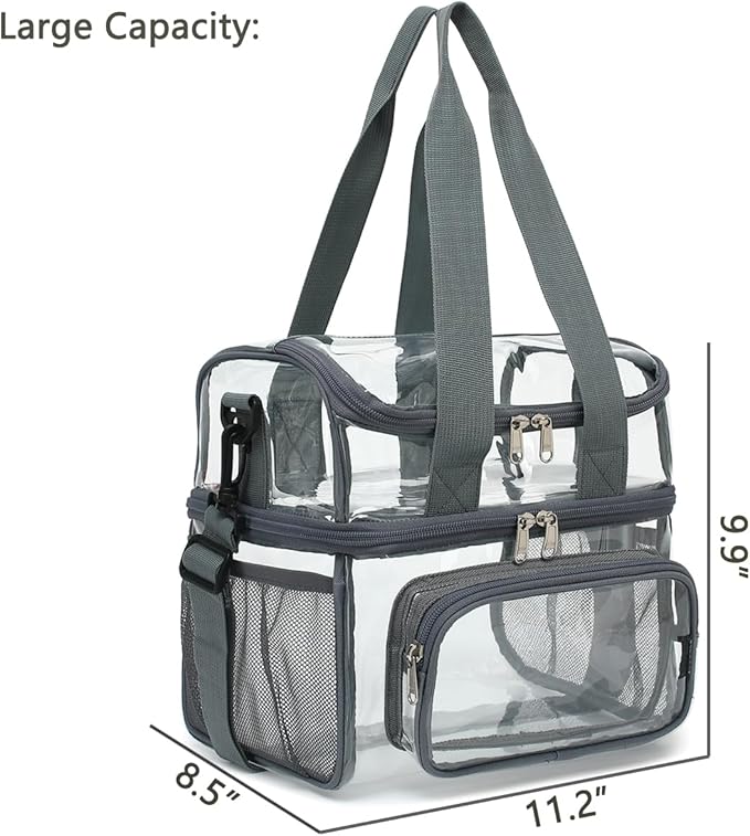 FlowFly Double Layer Cooler Insulated Lunch Bag Adult Lunch Box Large Tote Bag for Men, Women, With Adjustable Strap,Front Pocket and Dual Large Mesh Side Pockets