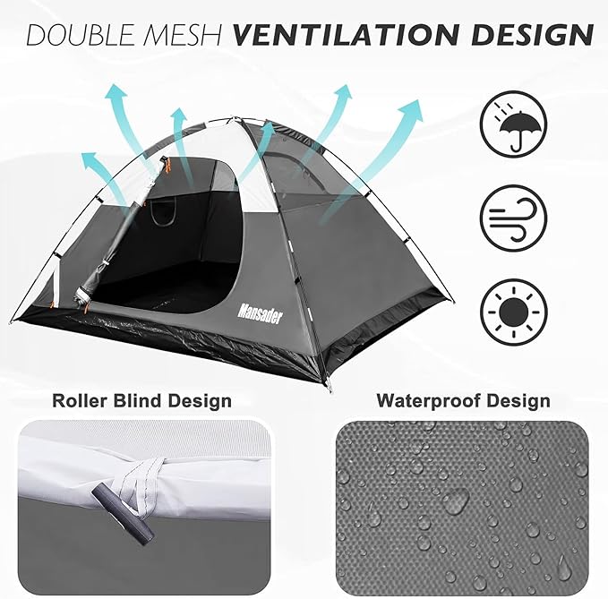 Camping Tent, Waterproof 2/3/4 Person Tents for Camping, Lightweight Easy Set Up Outdoor Hiking Tent Backpacking Tent with Carry Bag, Backpack Tent Suit for Family Beach Hiking Travel