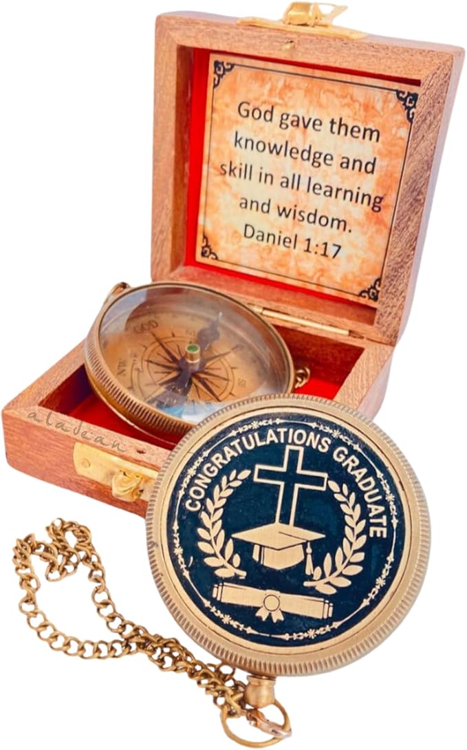 Gradautaion Gift - Congratulations Graduate Gifts for Graduation 2024, Engraved Compass in Wood Box, Unique Uplifting Inspirational Gift, College High School Graduation Gift for Boys and Girls