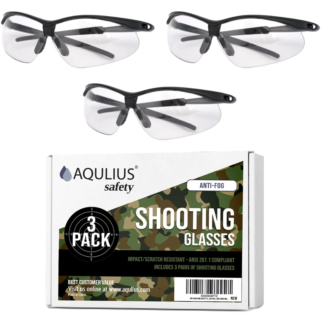 Aqulius 3pk Shooting Glasses - Safety Glasses - Eye Protection for Shooting Range, Tactical Goggles Hunting, Shooting Glasses Men (Clear)