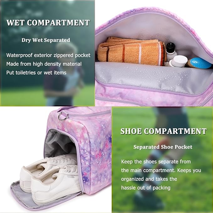 JIANYA Kids Sports Bag Dance Bag for Girls, Carry On Kids Duffle Bag with Shoe Compartment & Wet Pocket