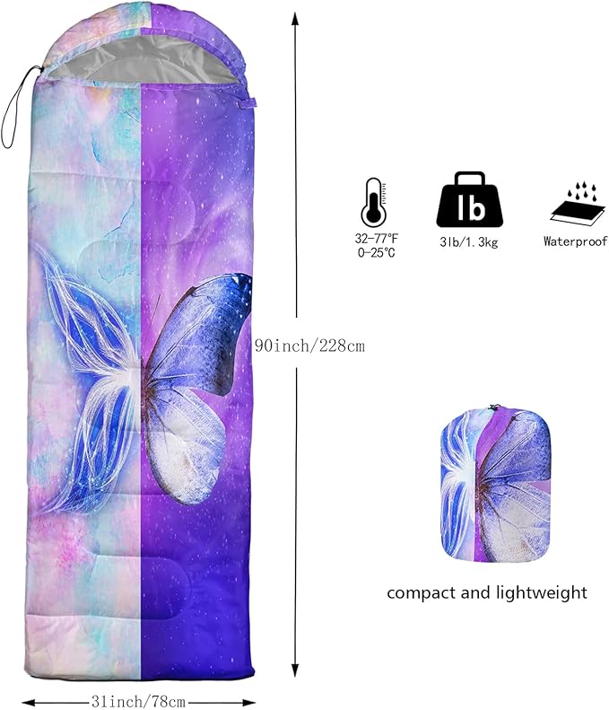 AILONEN Kids Floral Cat Camping Sleeping Bags,Lightweight & Waterproof,3 Season Warm & Cool Weather,Kawaii Kitten Sleeping Bags for Girls Adults,Travelling,Outdoors