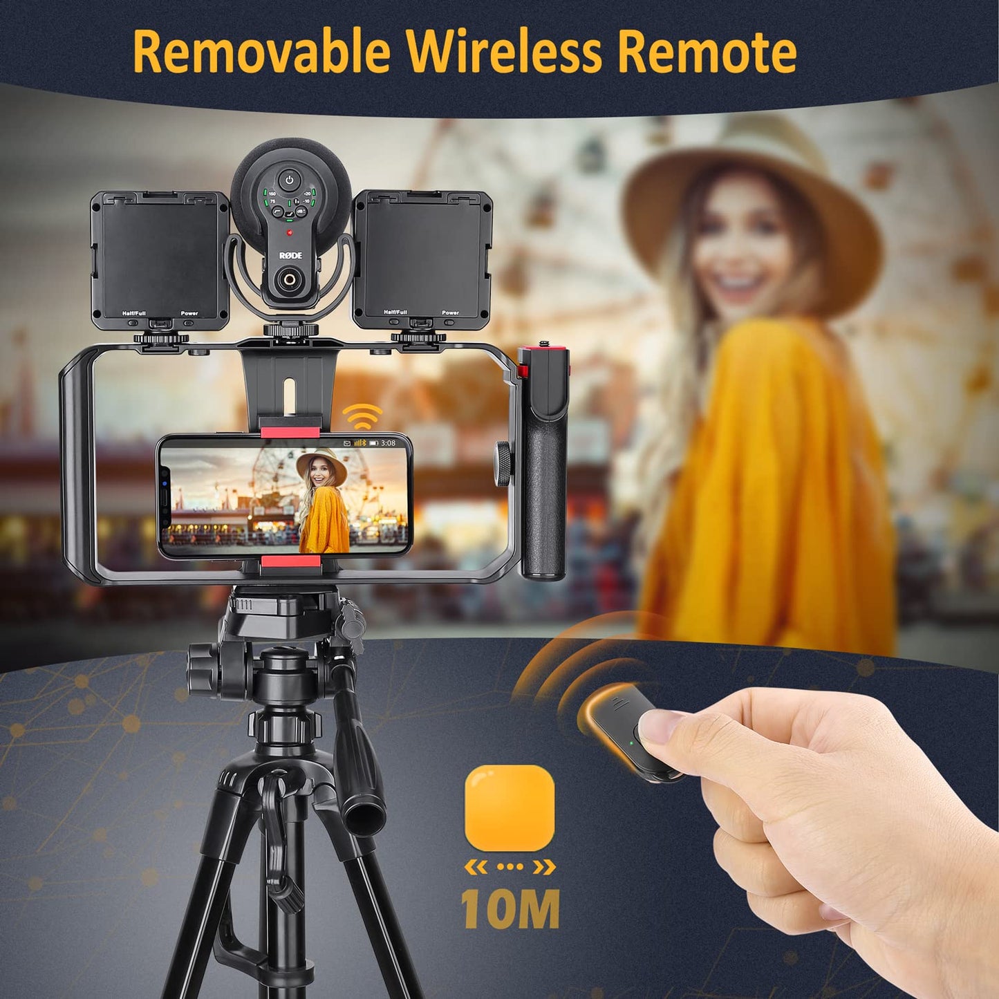 zeadio 2-in-1 Smartphone Video Rig, Wireless Grip Stabilizer Cellphone Tripod Mount Holder with Remote Shutter for All Smartphones