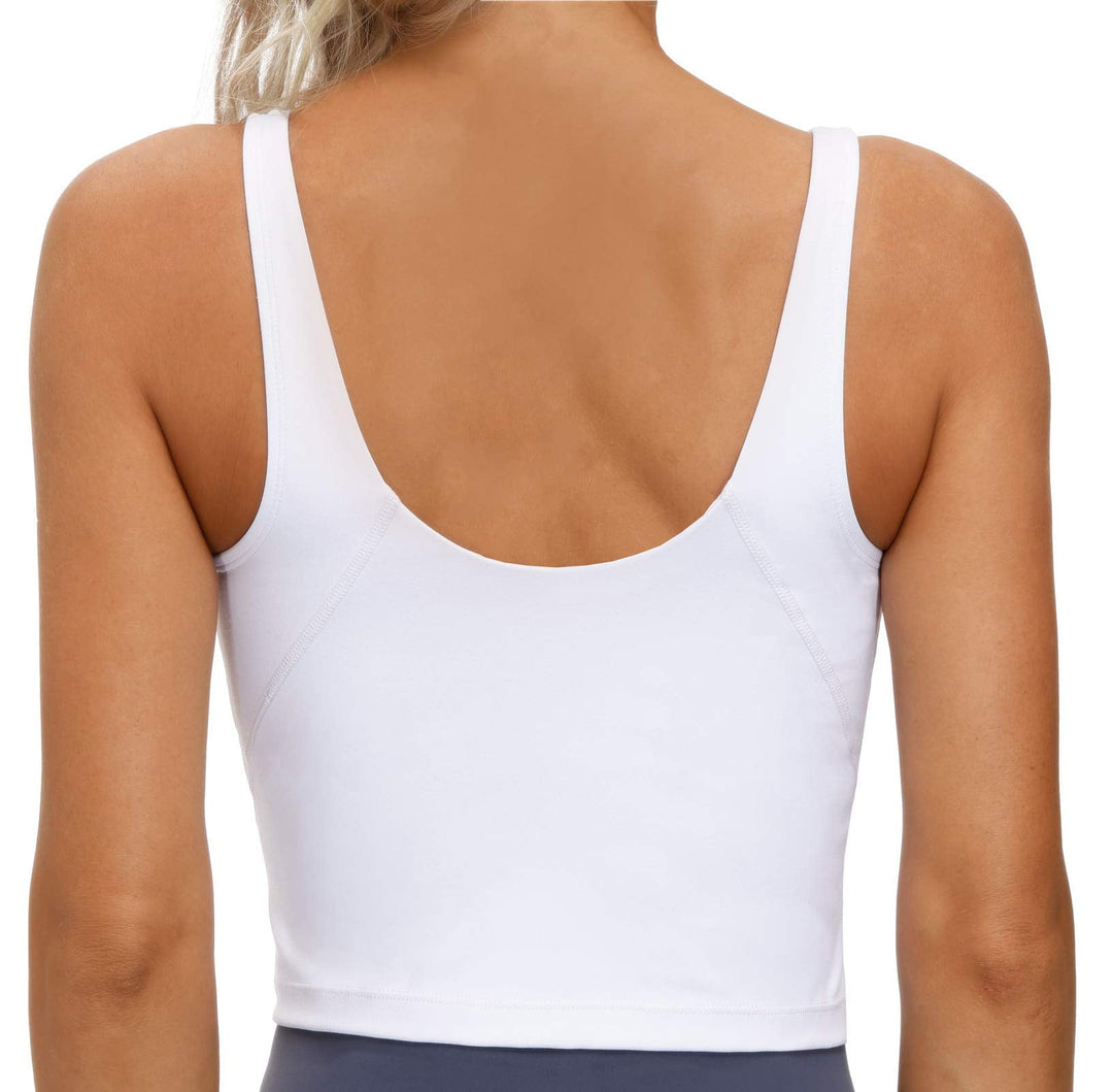 Women’s Longline Sports Bra Wirefree Padded Medium Support Yoga Bras Gym Running Workout Tank Tops (White, X-Small)