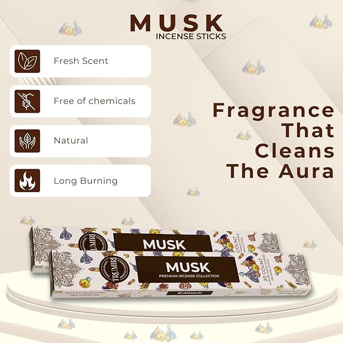 Musk Incense Sticks - Total 40 Insence-Sticks - Dual Pack of 20 Insense - Inciensos - Inscents - Natural Non Toxic Ingredients - Incents - Incence - Inscense - Insents