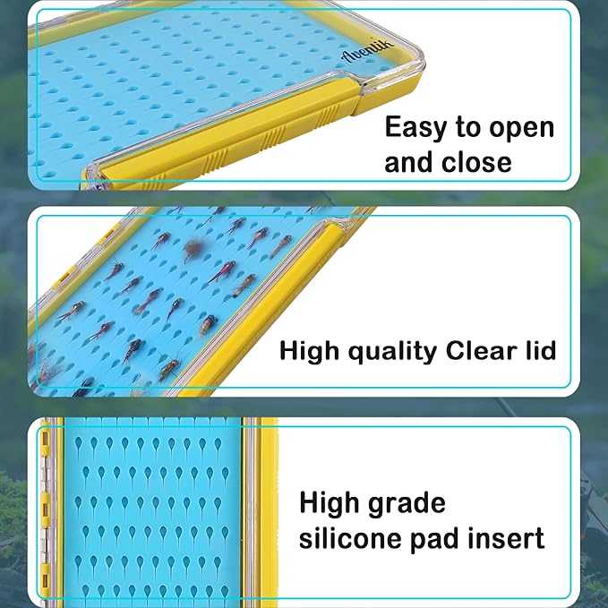AVENTIK EUPHENG Fly Fishing Boxes Silicone Super Slim Fishing Storage Fishing Tackle Case Waterproof Pocket 7.36"X4.02"X0.63"/5.39"X3.74" X0.63'' (2PC-G048LT blue silicone:7.36"X4.02"X0.63")