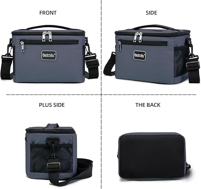 BEIMILY Lunch Box for Men/Women,Small Insulated Lunch Bag,Reusable LunchBox for work Picnic Hiking Beach,Leakproof Soft Cooler Tote Bag Organizer with Adjustable Shoulder Strap for Adults(Gray)