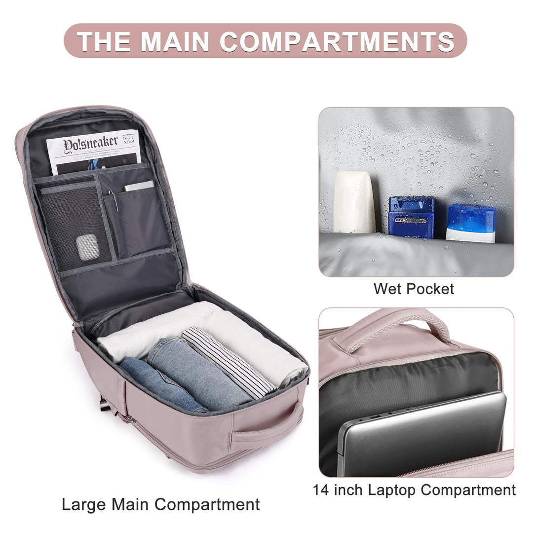 coofay Laptop Travel Backpack For Women Men Airline Approved Carry On Bags For Airplanes Underseat Luggage Backpack For Traveling On Airplane Personal Item Travel Bag For Airlines Pinkish Purple