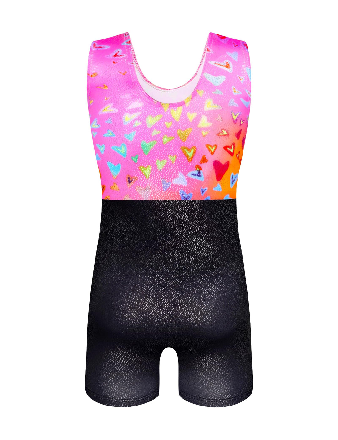 Domusgo Leotard for Girls Gymnastics Size 6-7 Years Old Glitter Pink Black Heart Biketards with Shorts