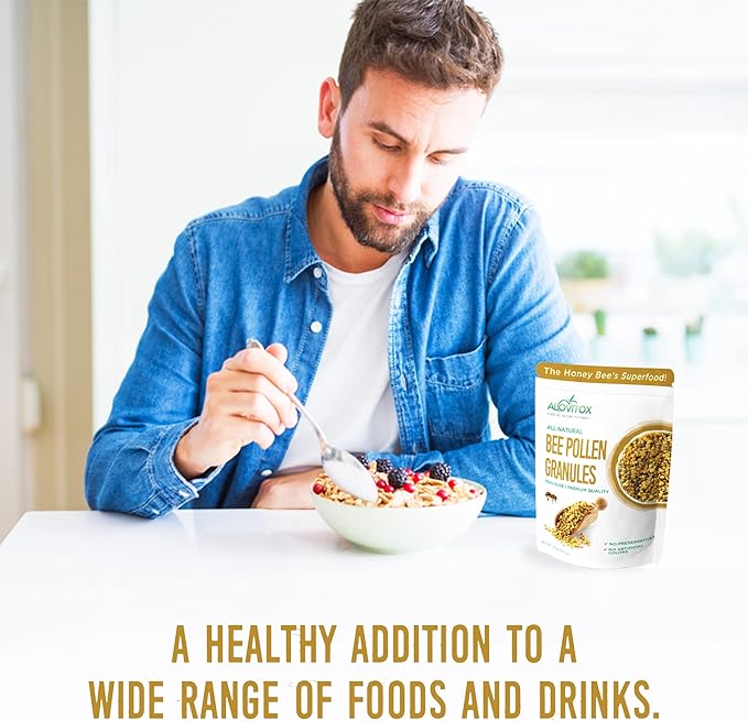 Alovitox Bee Pollen Granules 16 Oz | 100% Pure, Fresh Raw Bee Pollen | Superfood Packed Bee Pollen with Antioxidant, Protein, Vitamins & More | Nutritional Yeast & Gluten Free