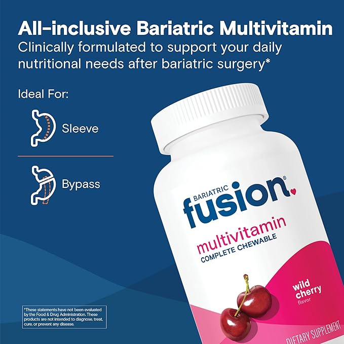 Bariatric Fusion Bariatric Multivitamin with Iron Complete Chewable | Wild Cherry | Post Bariatric Vitamins for Gastric Bypass and Sleeve Gastrectomy | One Month Supply