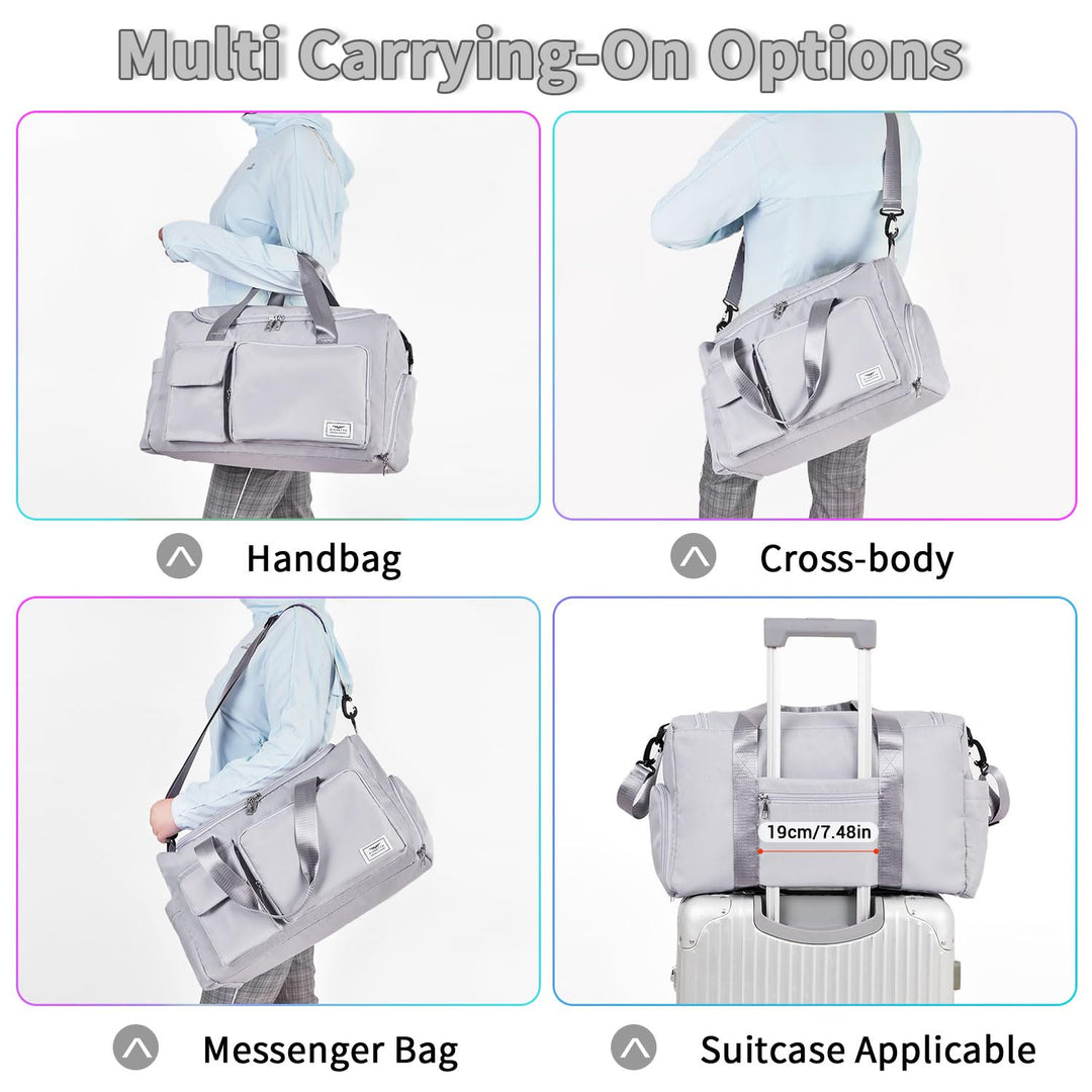 FIORETTO Women's Water-Resistant Gym Duffle Bag with Shoes Compartment, 37L Capacity, Multi-Functional, Ideal for Travel, Gym, Sports, Weekender, with Toiletry Bag, Grey