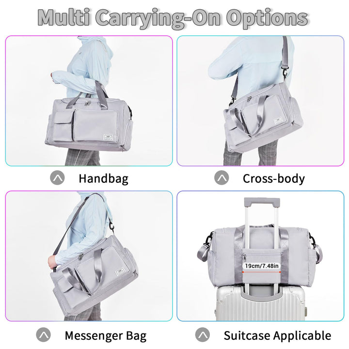 FIORETTO Women's Water-Resistant Gym Duffle Bag with Shoes Compartment, 37L Capacity, Multi-Functional, Ideal for Travel, Gym, Sports, Weekender, with Toiletry Bag, Grey