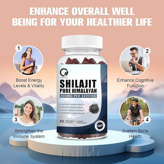 Pure Himalayan Organic Shilajit Gummies - 800 mg Natural Organic Shilajit Resin with 85+ Trace Minerals, Fulvic Acid & Phytonutrients - for Energy, Immune Support - 60 Gummies, 1 Month Supply