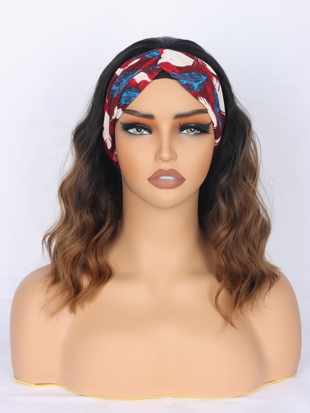 Symeiw Short Brown Wavy Headband Wig For Black Women Synthetic Black To Brown Half Wigs With Headband Attached Daily Use Wig