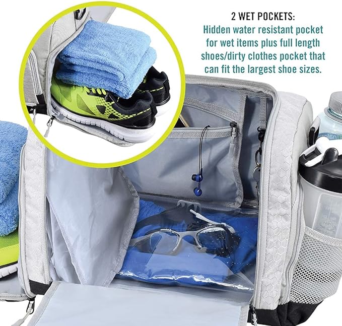 Ultimate Gym Bag 2.0: The Durable Crowdsource Designed Duffel Bag with 10 Optimal Compartments Including Water Resistant Pouch
