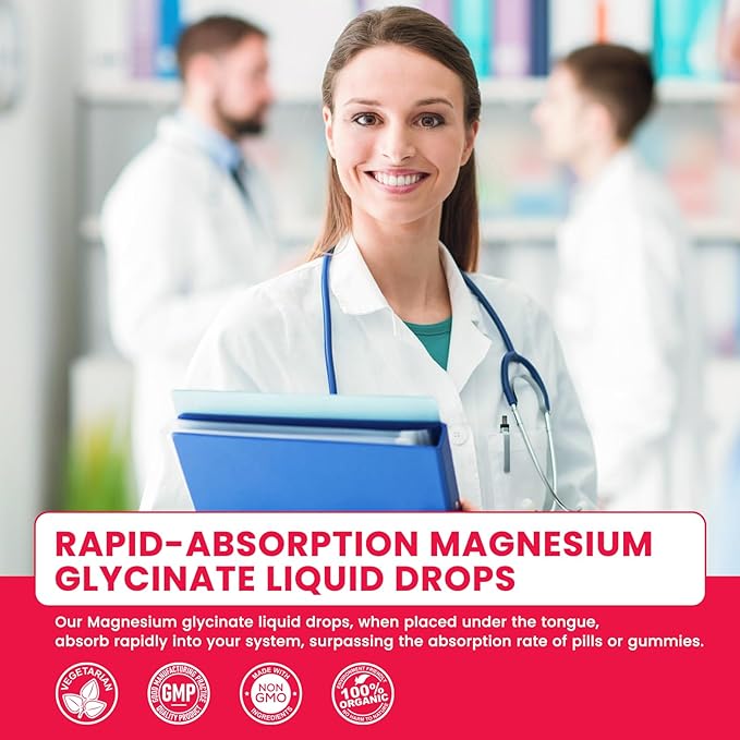 2 Pack Magnesium Glycinate Liquid Drops, 1000mg of Magnesium Glycinate, Taurate & Citrate Liquid Drops for Bone, Sleep, Calm, Muscle, Energy & Relaxation, High Absorption, Sugar-Free Cherry Flavor