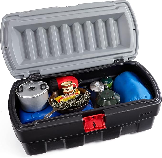 Rubbermaid 48 Gallon Black Action Packer Lockable Latch Indoor and Outdoor Storage Box Container for Home, Garage, Backyard, Single