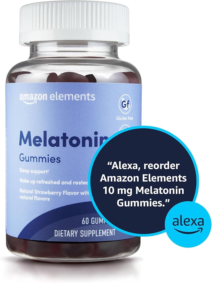 Amazon Elements - Melatonin 10mg Gummies, Supports Restful Sleep, Strawberry, 60 Count (Previously Revly) (Pack of 2)