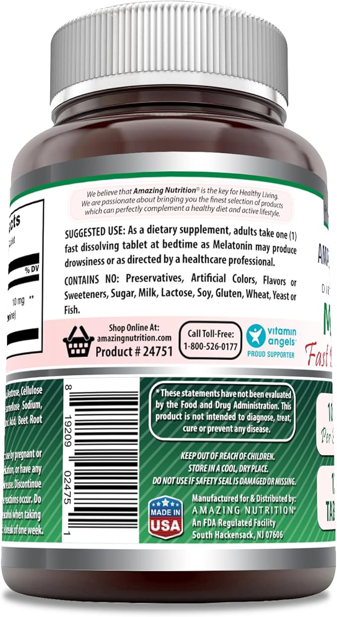 Amazing Formulas Melatonin Fast Dissolve 10 Mg 120 Tablets | Strawberry Flavor | Non-GMO | Gluten Free | Made in USA
