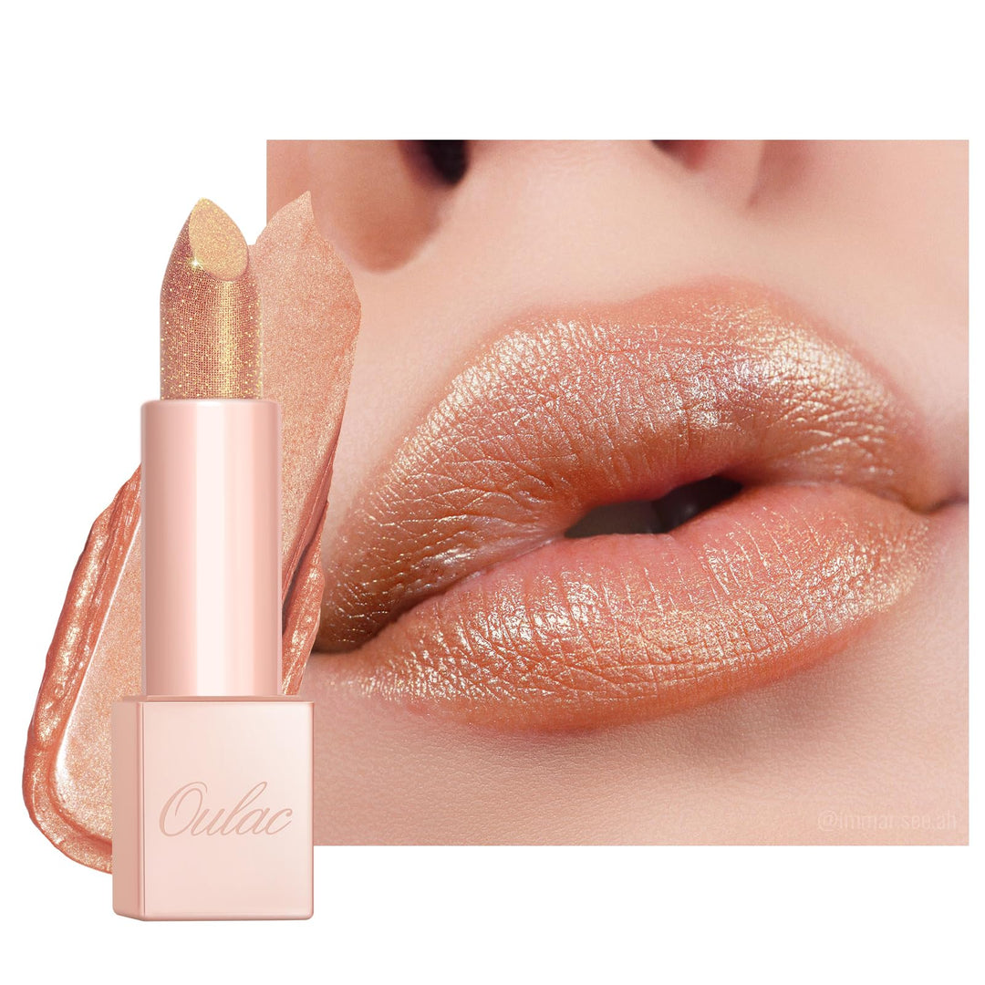 Oulac Infinity Moisture Shine Lipstick - High Shine Shimmery Finish, Super Creamy Texture, Medium to High Coverage - Gluten Free, PG13 Sahara Glow