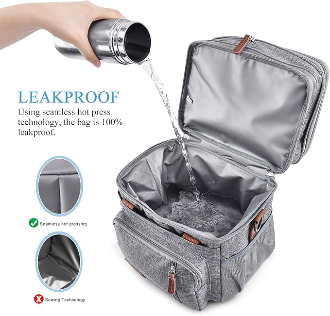 MIYCOO Lunch Bag for Women Men Double Deck Lunch Box - Leakproof Insulated Soft Large Adult Lunch Cooler Bag for Work, (Grey,15L)