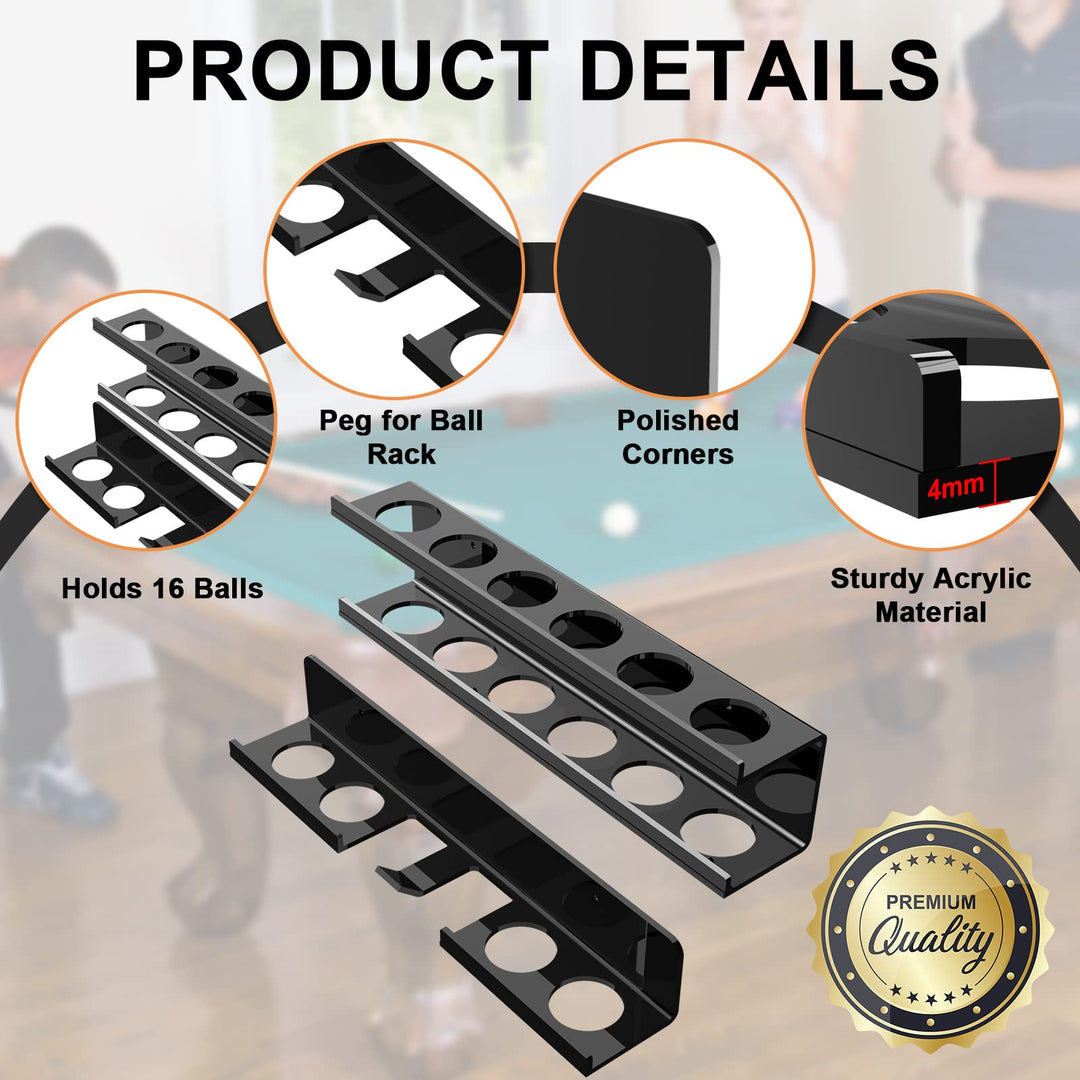 Cosmos Acrylic Billiard Ball Storage Shelf Set Pool Ball Wall Mount Rack Pool Accessory Wall Holder for 16 Balls Billiard Pool Ball Cue Ball Billiard Ball Rack in Billiard Room Bar (Solid Black)